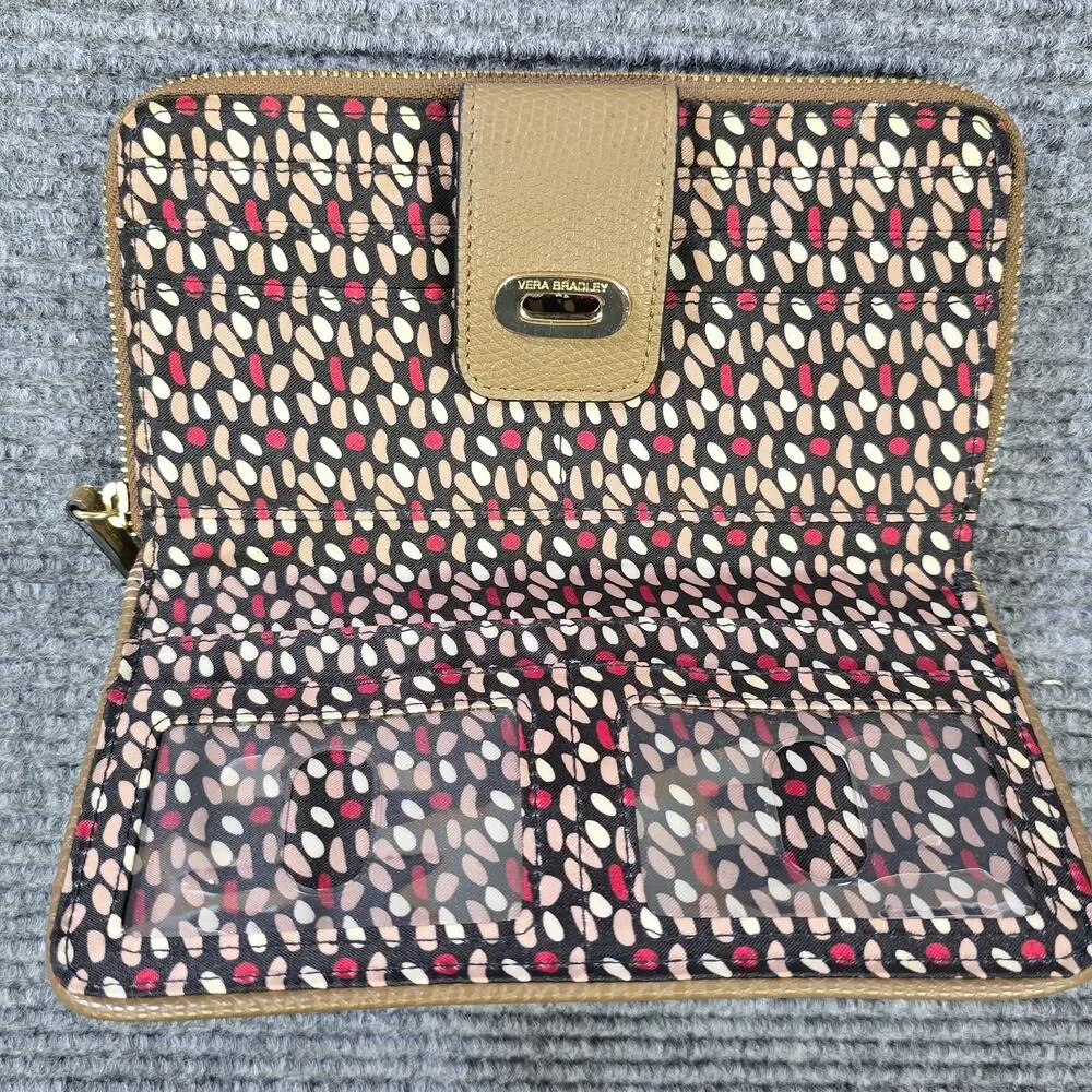 Vera Bradley Preppy Poly Wallet Womens Toast Zip Around Flip Lock - Picture 3 of 7